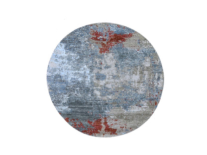 Modern / Contemporary hand-knotted wool/silk rug in Gray, 6' x 6' — SKU O066516