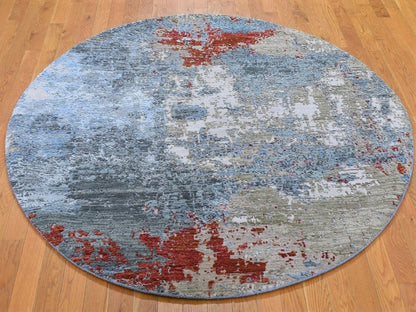 Grey 6'0" x 6'0" Modern / Contemporary Hand knotted Wool/Silk Rug - Sku: O066516