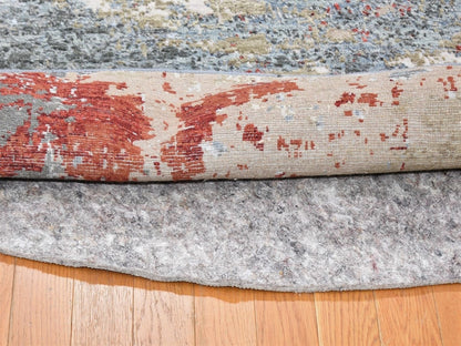 Grey 6'0" x 6'0" Modern / Contemporary Hand knotted Wool/Silk Rug - Sku: O066516