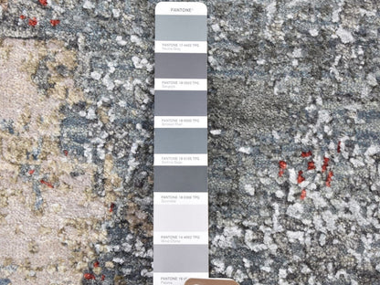 Grey 6'0" x 6'0" Modern / Contemporary Hand knotted Wool/Silk Rug - Sku: O066516