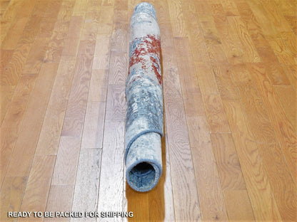 Grey 6'0" x 6'0" Modern / Contemporary Hand knotted Wool/Silk Rug - Sku: O066516