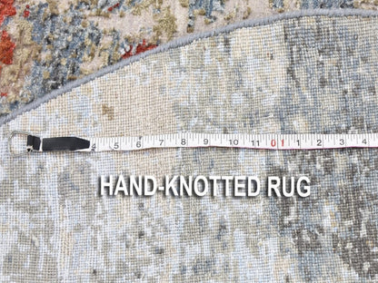 Grey 6'0" x 6'0" Modern / Contemporary Hand knotted Wool/Silk Rug - Sku: O066516