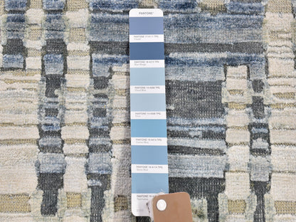 Modern / Contemporary hand-knotted wool/silk rug in Blue, 4' x 12'4" — SKU O066518 (view 3)