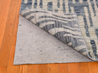 Modern / Contemporary hand-knotted wool/silk rug in Blue, 4' x 12'4" — SKU O066518 (view 4)
