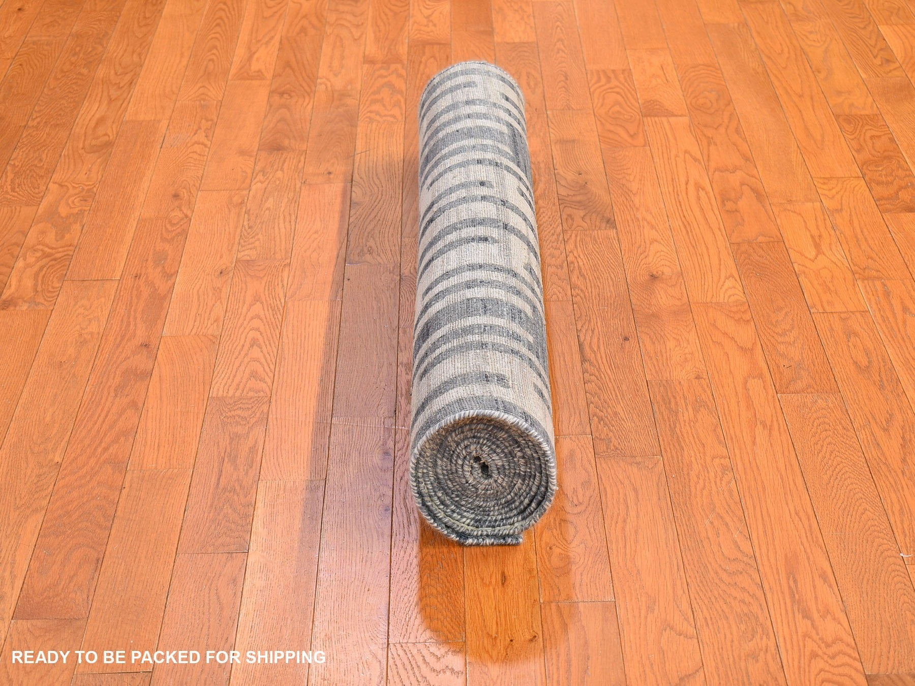 Modern / Contemporary hand-knotted wool/silk rug in Blue, 4' x 12'4" — SKU O066518 (view 5)