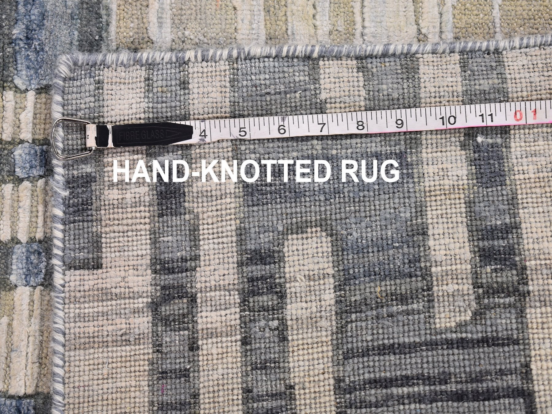Modern / Contemporary hand-knotted wool/silk rug in Blue, 4' x 12'4" — SKU O066518 (view 7)
