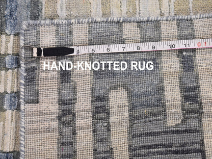 Modern / Contemporary hand-knotted wool/silk rug in Blue, 4' x 12'4" — SKU O066518 (view 7)