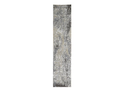Grey 2'6" x 12'0" Modern / Contemporary Hand knotted Wool Rug - Sku: O066527