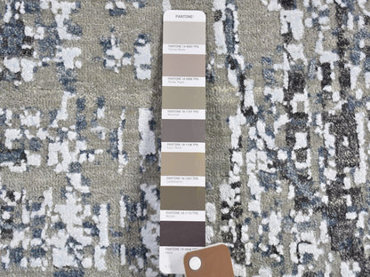 Grey 2'6" x 12'0" Modern / Contemporary Hand knotted Wool Rug - Sku: O066527