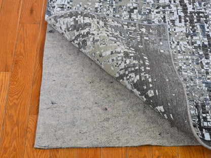 Grey 2'6" x 12'0" Modern / Contemporary Hand knotted Wool Rug - Sku: O066527