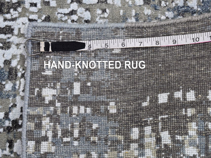 Grey 2'6" x 12'0" Modern / Contemporary Hand knotted Wool Rug - Sku: O066527