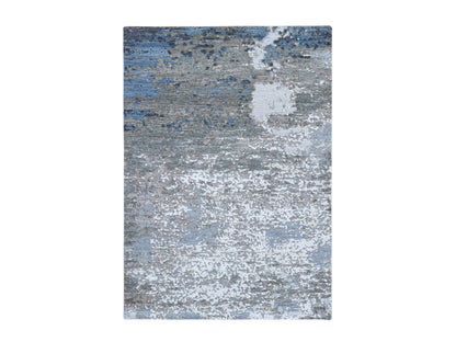 Grey 4'0" x 6'0" Modern / Contemporary Hand knotted Wool/Silk Rug - Sku: O066528