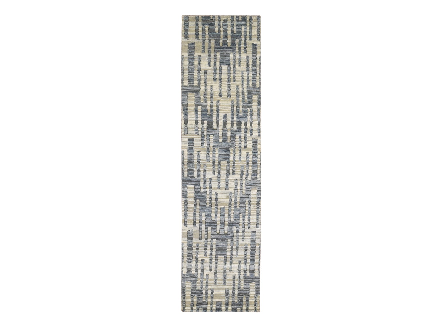Modern / Contemporary hand-knotted wool/silk rug in Blue, 2'6" x 10'4" — SKU O066532