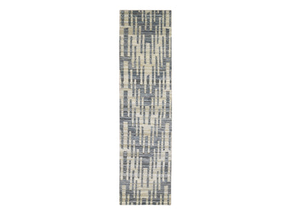 Modern / Contemporary hand-knotted wool/silk rug in Blue, 2'6" x 10'4" — SKU O066532