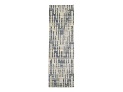 Modern / Contemporary hand-knotted wool/silk rug in Blue, 2'7" x 8'2" — SKU O066535
