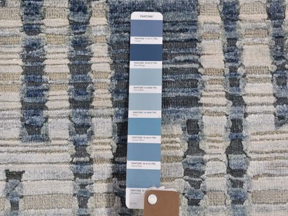 Modern / Contemporary hand-knotted wool/silk rug in Blue, 2'7" x 8'2" — SKU O066535 (view 3)
