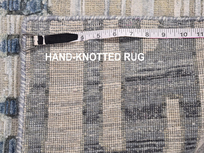 Modern / Contemporary hand-knotted wool/silk rug in Blue, 2'7" x 8'2" — SKU O066535 (view 7)
