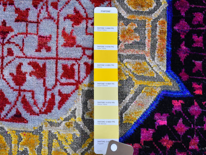 Yellow 4'1" x 12'3" Modern / Contemporary Hand knotted Wool/Silk Rug - Sku: O066544