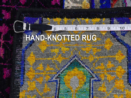 Yellow 4'1" x 12'3" Modern / Contemporary Hand knotted Wool/Silk Rug - Sku: O066544