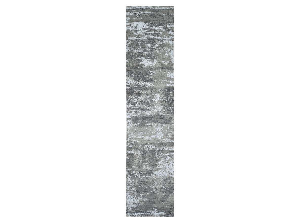 Modern / Contemporary hand-knotted wool runner in Gray, 2'6" x 12' — SKU O066548