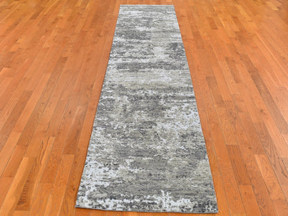 Modern / Contemporary hand-knotted wool runner in Gray, 2'6" x 12' — SKU O066548 (view 2)