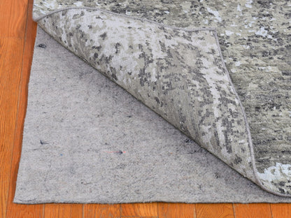 Grey 2'6" x 12'0" Modern / Contemporary Hand knotted Wool Rug - Sku: O066548