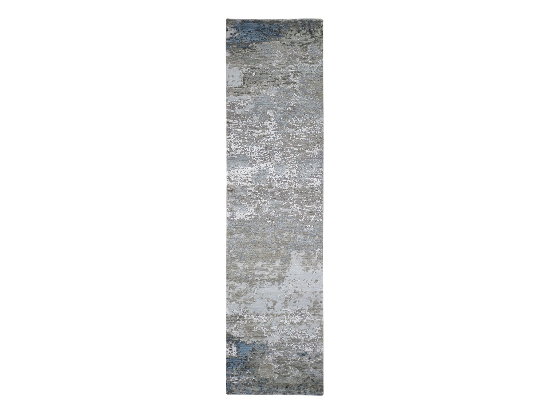 Gray 2'6" x 10'6" Modern / Contemporary Hand knotted Wool/Silk Rug - Sku: O066556