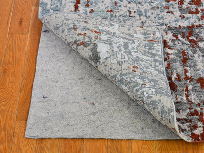 Modern / Contemporary hand-knotted wool/silk runner in Blue, 2'6" x 10'2" — SKU O066570 (view 4)