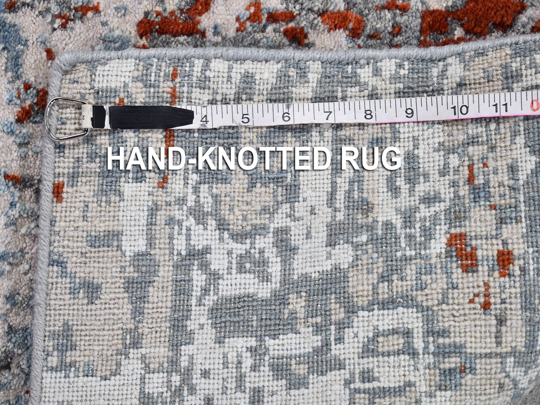 Modern / Contemporary hand-knotted wool/silk runner in Blue, 2'6" x 10'2" — SKU O066570 (view 7)