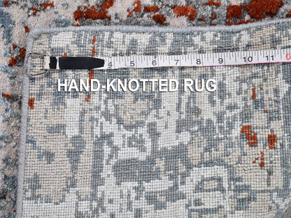 Modern / Contemporary hand-knotted wool/silk runner in Blue, 2'6" x 10'2" — SKU O066570 (view 7)