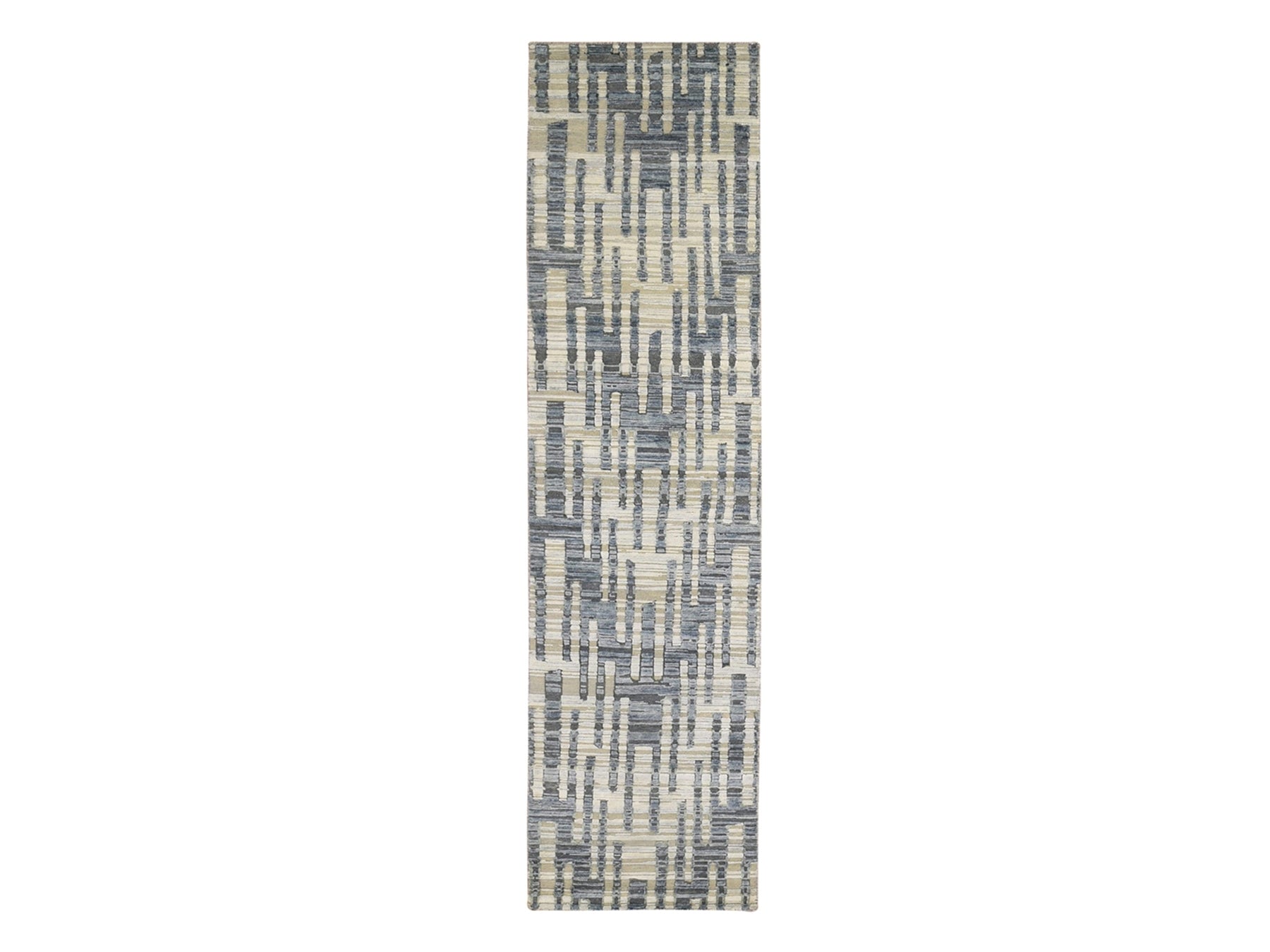 Modern / Contemporary hand-knotted wool/silk rug in Blue, 2'6" x 10'3" — SKU O066584