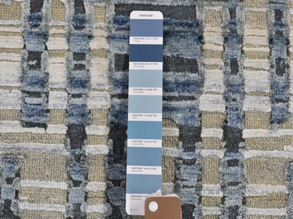 Modern / Contemporary hand-knotted wool/silk rug in Blue, 2'6" x 10'3" — SKU O066584 (view 3)
