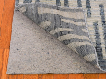 Modern / Contemporary hand-knotted wool/silk rug in Blue, 2'6" x 10'3" — SKU O066584 (view 4)