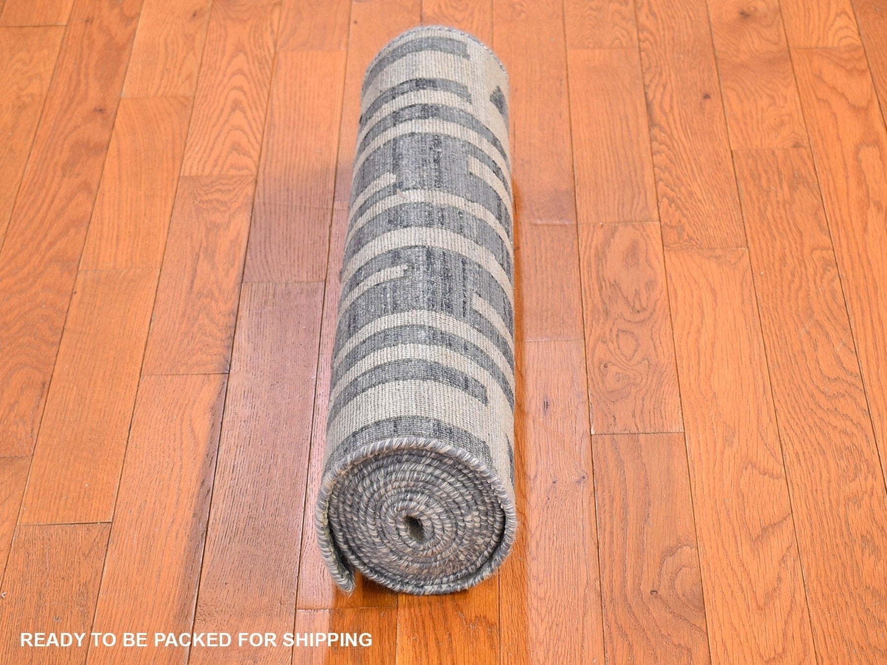 Modern / Contemporary hand-knotted wool/silk rug in Blue, 2'6" x 10'3" — SKU O066584 (view 5)