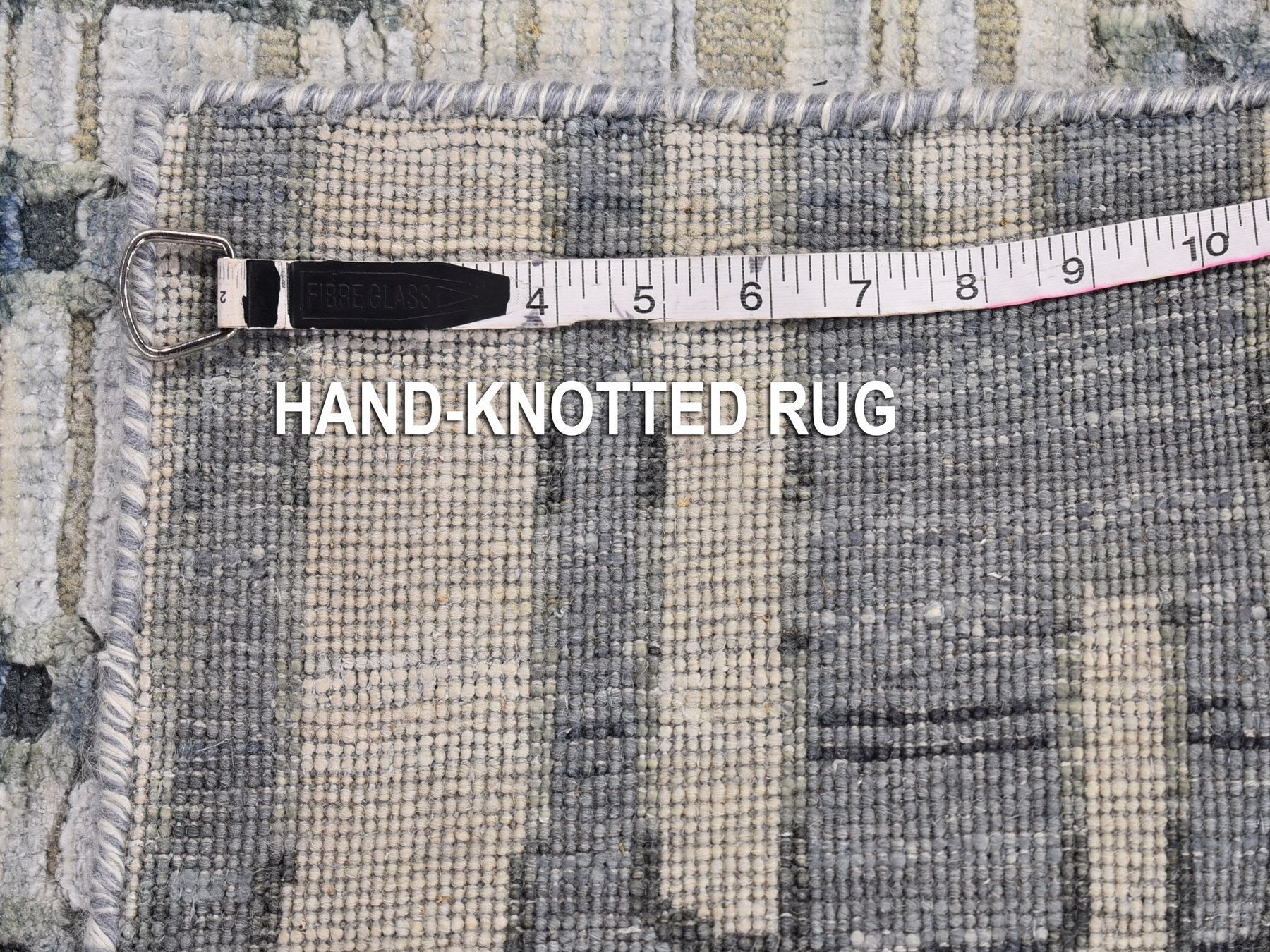 Modern / Contemporary hand-knotted wool/silk rug in Blue, 2'6" x 10'3" — SKU O066584 (view 7)