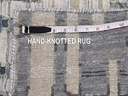 Modern / Contemporary hand-knotted wool/silk rug in Blue, 2'6" x 10'3" — SKU O066584 (view 7)