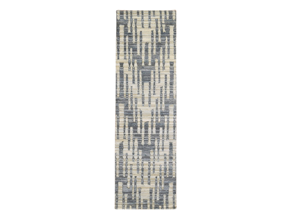Modern / Contemporary hand-knotted wool/silk rug in Blue, 2'6" x 8'3" — SKU O066585