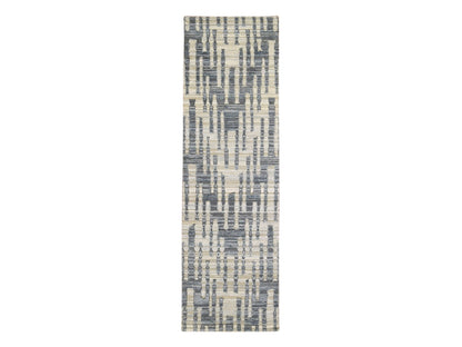 Modern / Contemporary hand-knotted wool/silk rug in Blue, 2'6" x 8'3" — SKU O066585