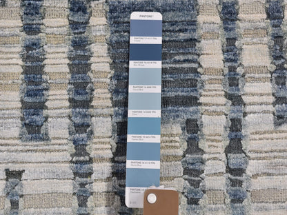 Modern / Contemporary hand-knotted wool/silk rug in Blue, 2'6" x 8'3" — SKU O066585 (view 3)