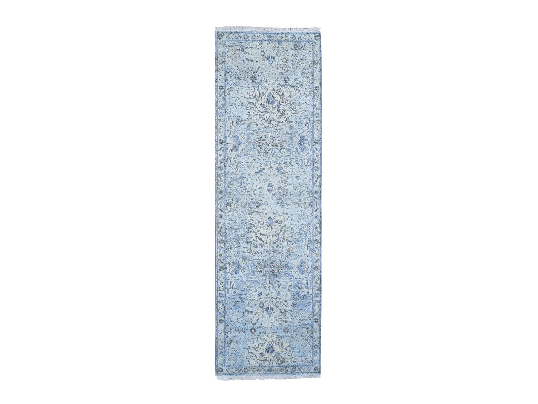 Oushak Transitional hand-knotted wool/silk runner in Blue, 2'6" x 8' — SKU O066587