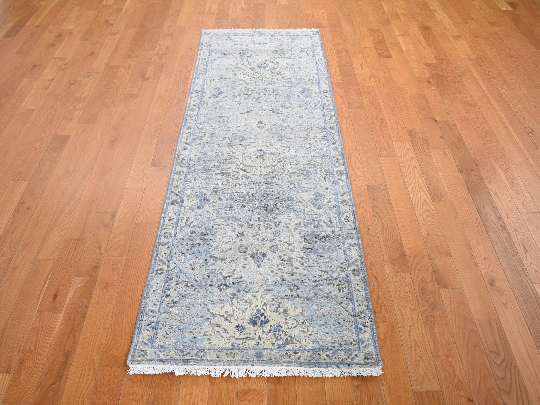 Oushak Transitional hand-knotted wool/silk runner in Blue, 2'6" x 8' — SKU O066587 (view 2)