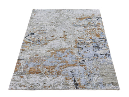Grey 2'10" x 5'1" Modern / Contemporary Hand knotted Wool/Silk Rug - Sku: O066592