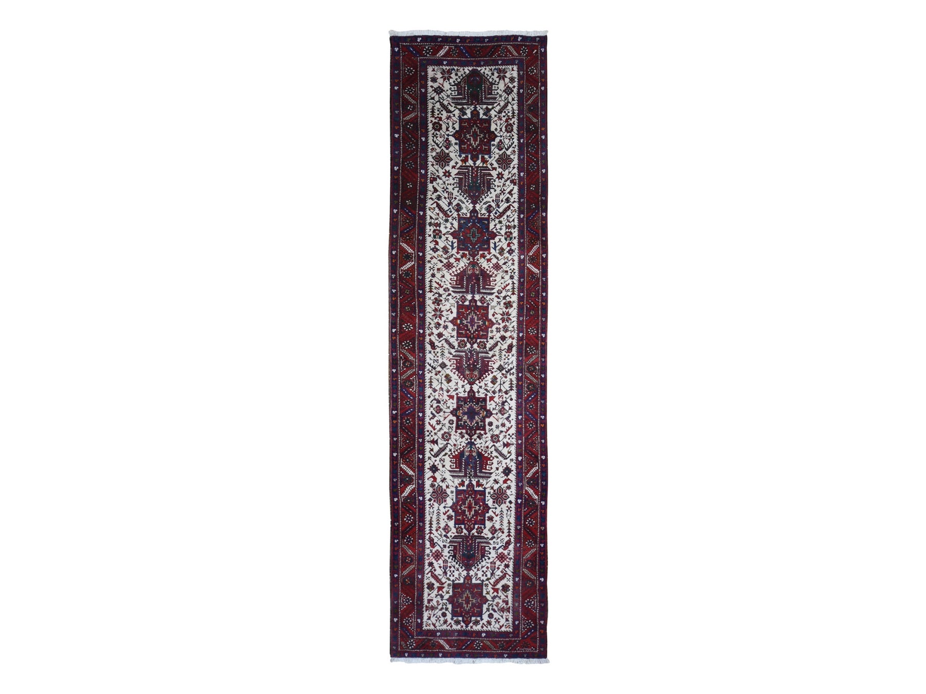 Ivory 3'4" x 13'8" Persian Hand knotted Wool Rug - Sku: O066602