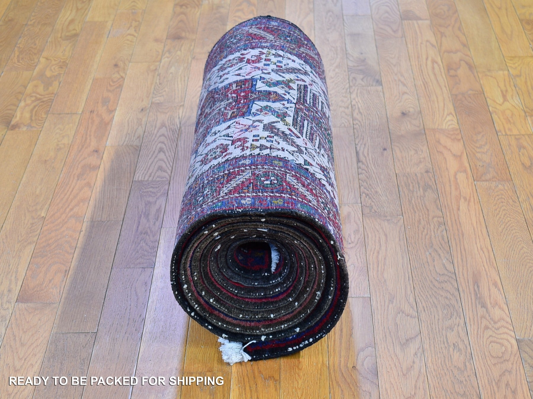 Persian hand-knotted wool runner in Ivory & Red, 3'4" x 13'8" — SKU O066602 (view 6)
