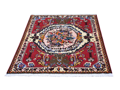 Red 3'7" x 5'0" Persian Hand knotted Wool Rug - Sku: O066628