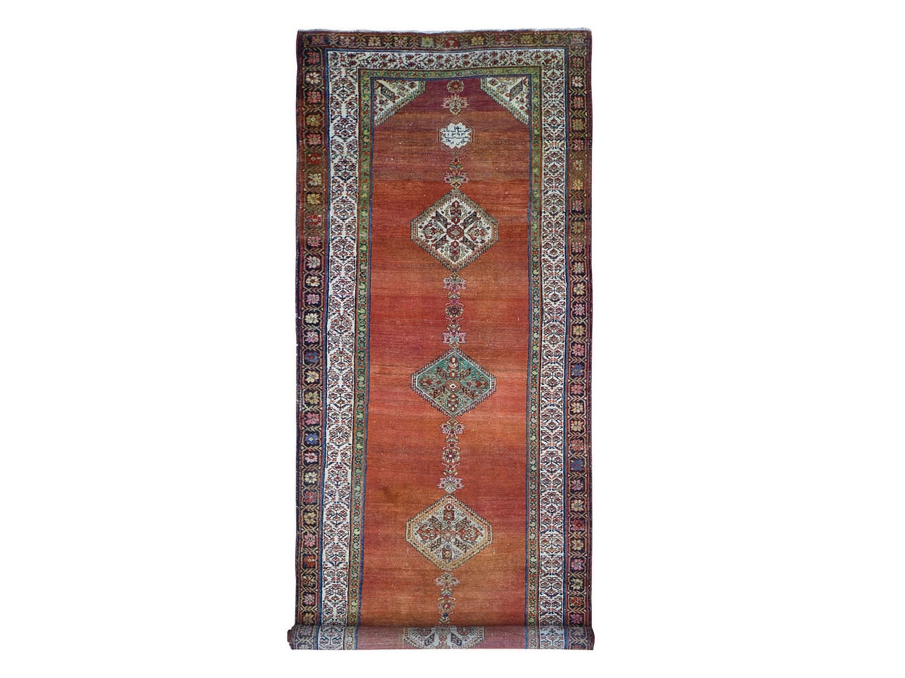 Persian hand-knotted wool runner in Red & Ivory, 4'8" x 12' — SKU O066657