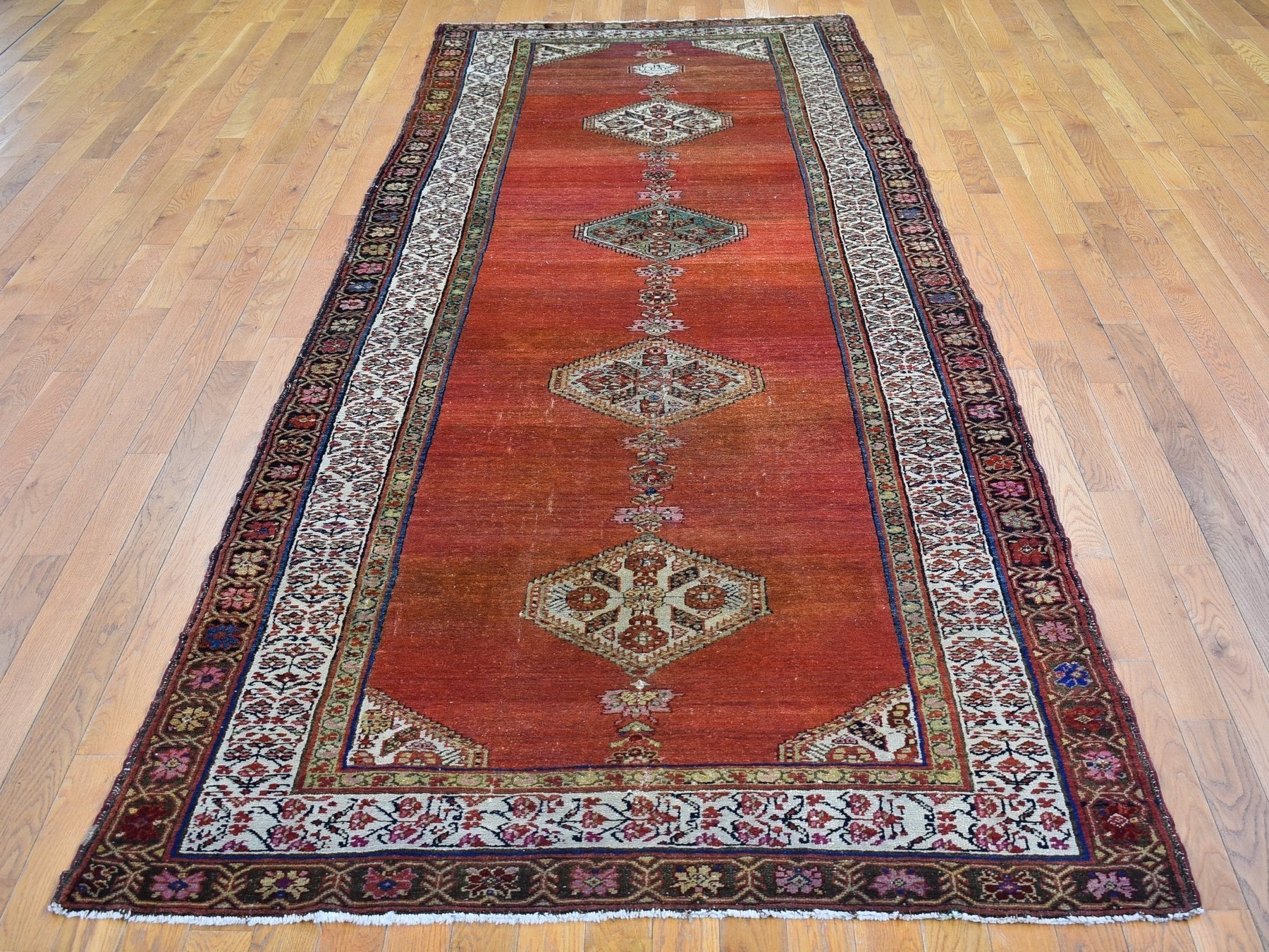 Persian hand-knotted wool runner in Red & Ivory, 4'8" x 12' — SKU O066657 (view 2)