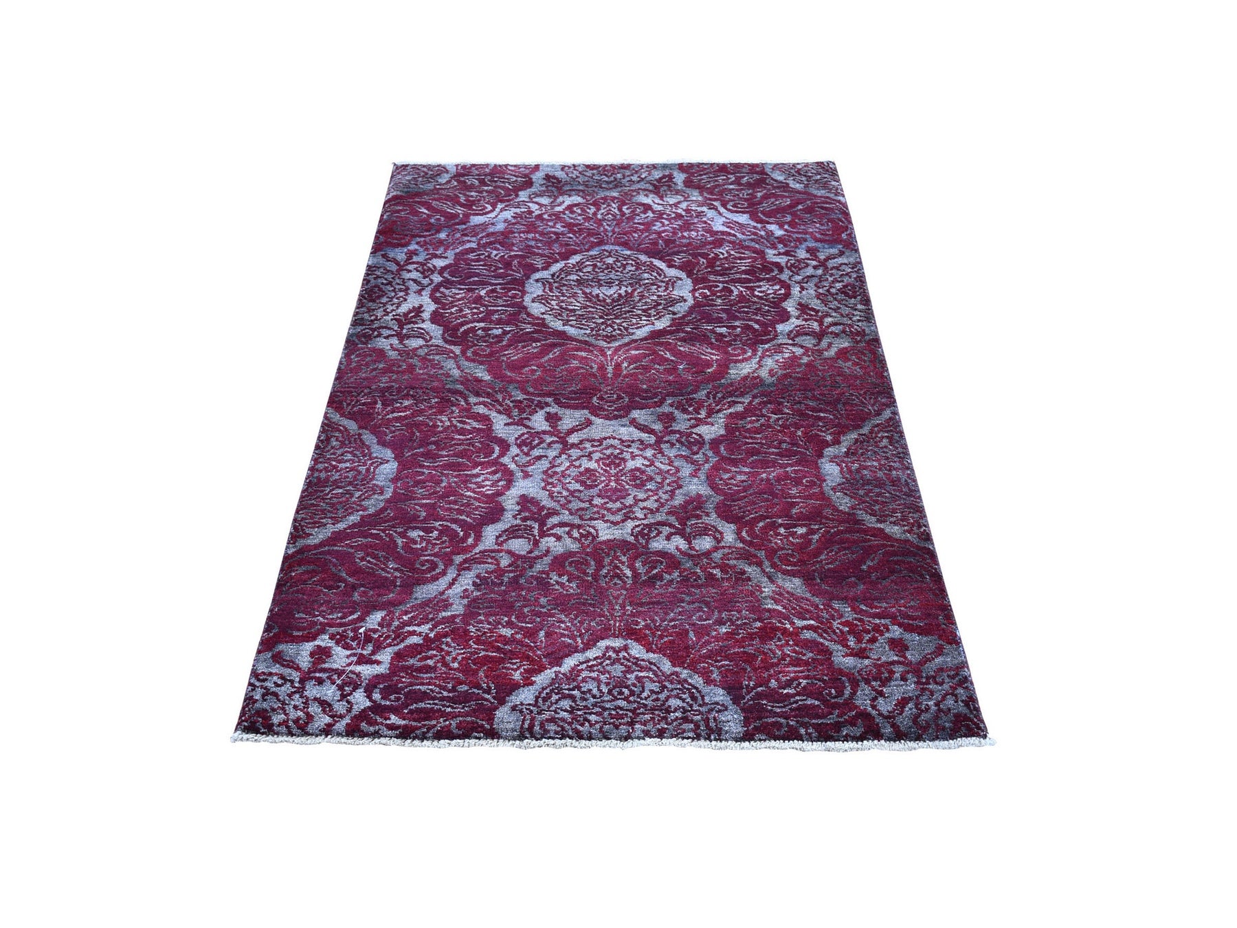 Wool / Silk hand-knotted wool rug in Red, 3'2" x 5'7" — SKU O066663