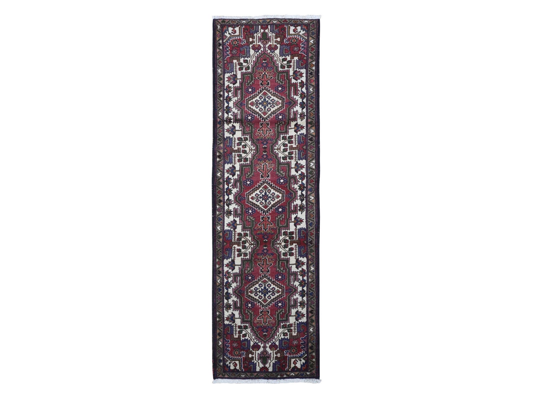 Persian hand-knotted wool rug in Red & Light Brown, 2'8" x 9'3" — SKU O066677