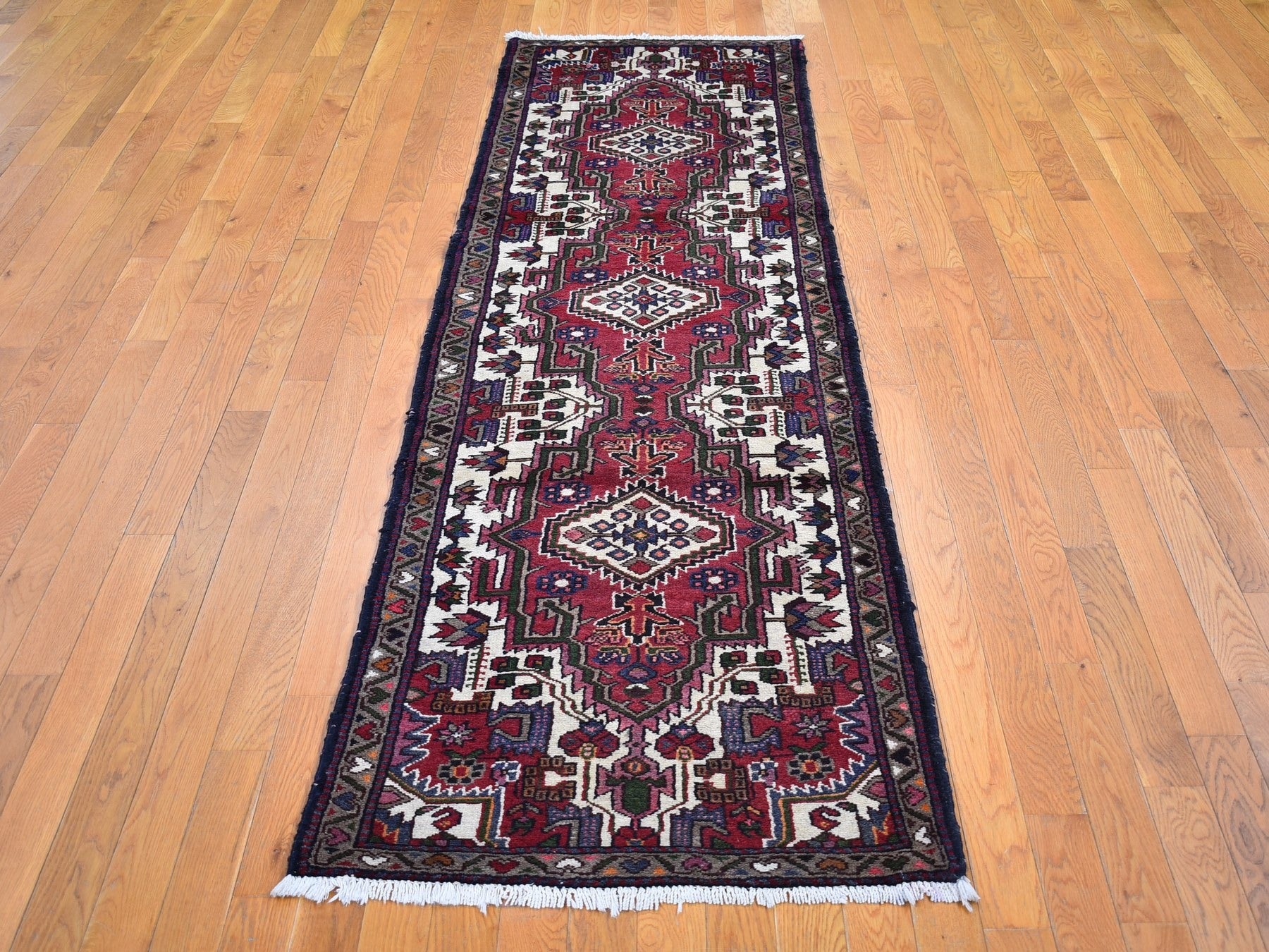 Persian hand-knotted wool rug in Red & Light Brown, 2'8" x 9'3" — SKU O066677 (view 2)
